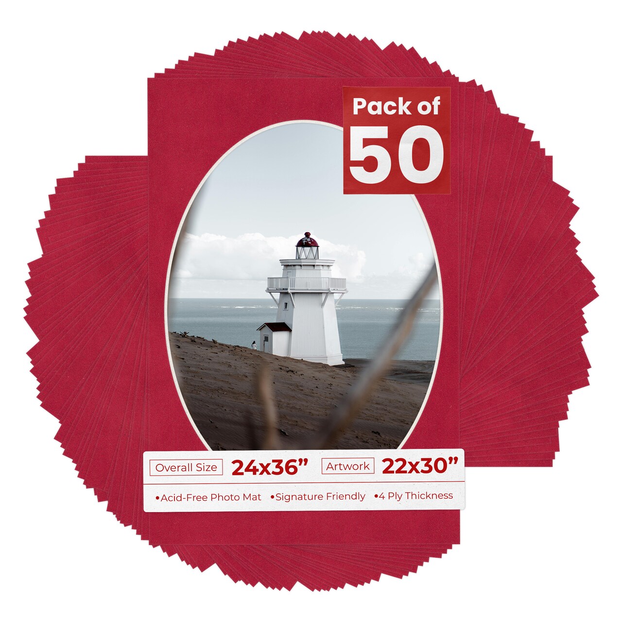 Red Suede Mat Board for 24x36 Frames - Oval Opening for 22x30 Photos